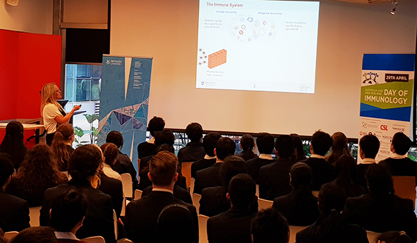 Professor Nicole La Gruta explains the basics of immunology to Year 11 students. Professor Nicole La Gruta explains the basics of immunology to Year 11 students.