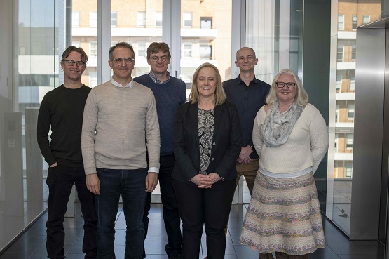 L-R: Associate Professor Peter Czabotar (WEHI), Professor Guillaume Lessene (WEHI), Professor David Komander (WEHI, Professor Susan Charman (MIPS), Dr Brad Sleebs (WEHI), Associate Professor Melissa Call (WEHI). Credit: WEHI