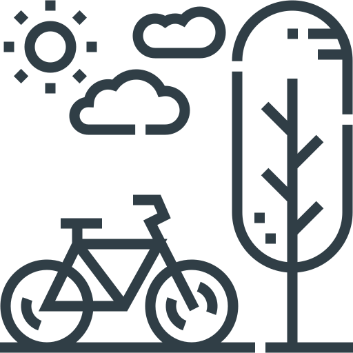 Icon of bike next to tree on a sunny day
