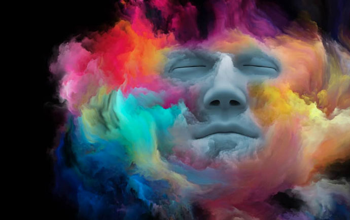 head with coloured smoke around it