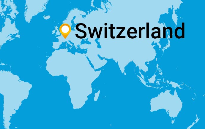 Switzerland shown on a world map