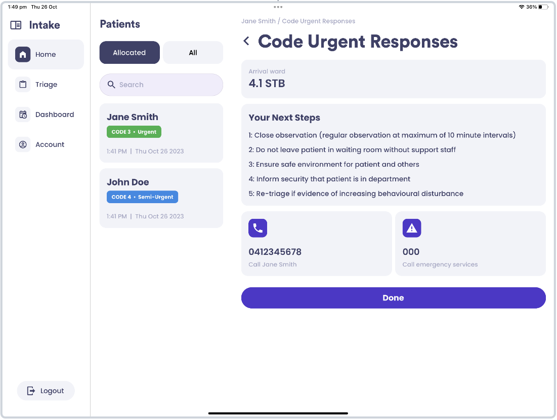 Nurse priority screen example