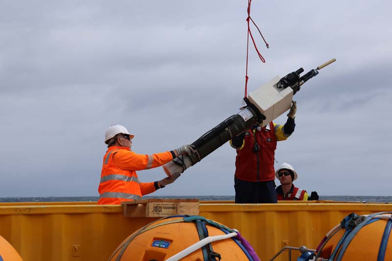Argo float being pulled on board ship