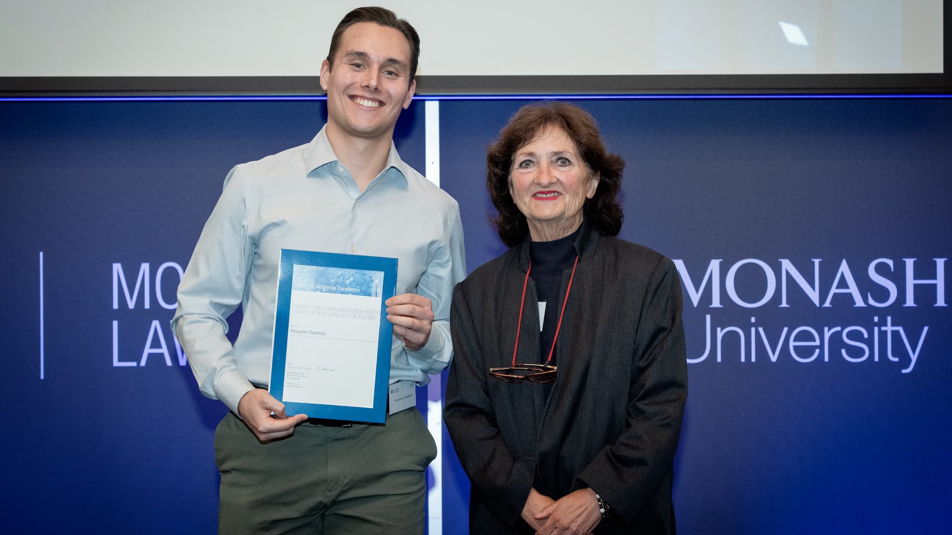 Alexander Swebeck at the Monash Law Postgraduate Prize Ceremony 2024