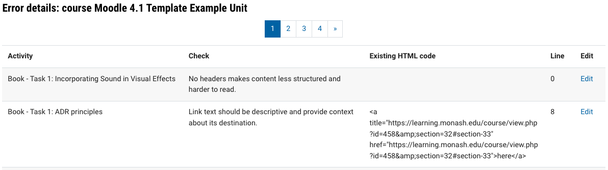 image of the error list report