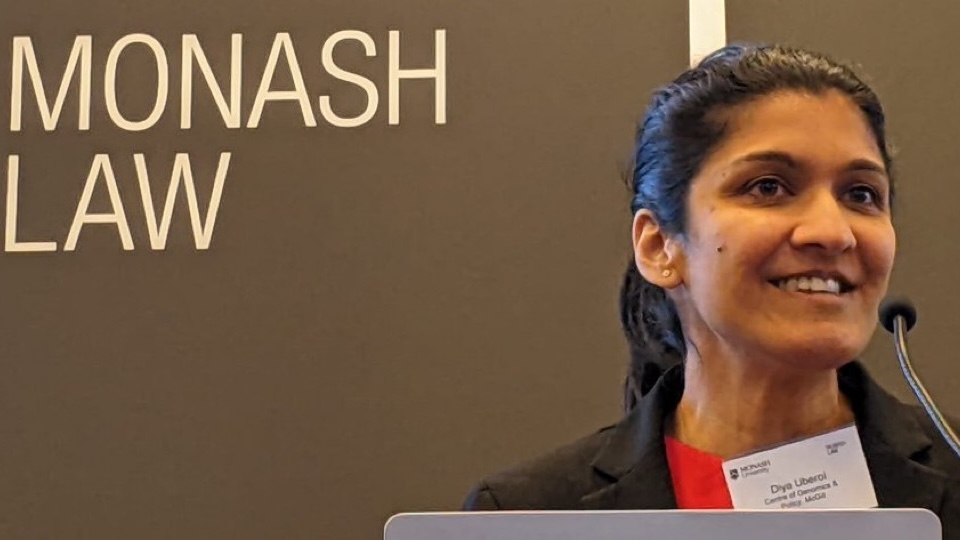 Diya Uberoi, Academic Associate at the Centre of Genomics and Policy and Senior Policy Analyst at Global Alliance for Genomics & Health (GA4GH) speaking at the Data Justice in Genomics and Health conference.
