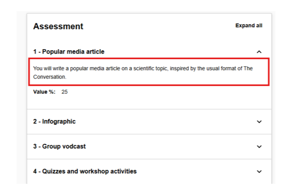 Handbook assessment task short description screenshot