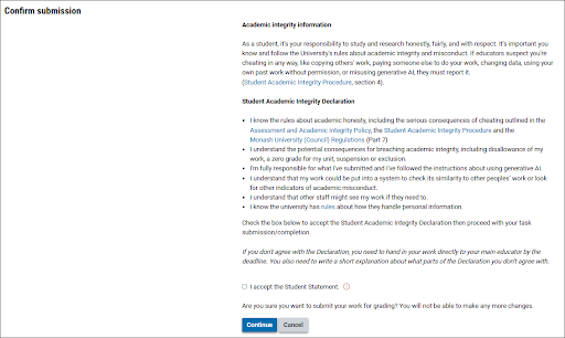 Screenshot of the Student Statement in Moodle