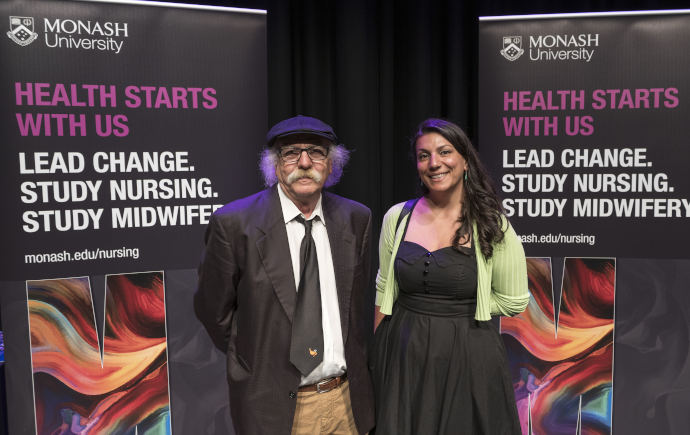 Alana with her father at her Badge Ceremony, a tradition for all Nursing graduates at Monash