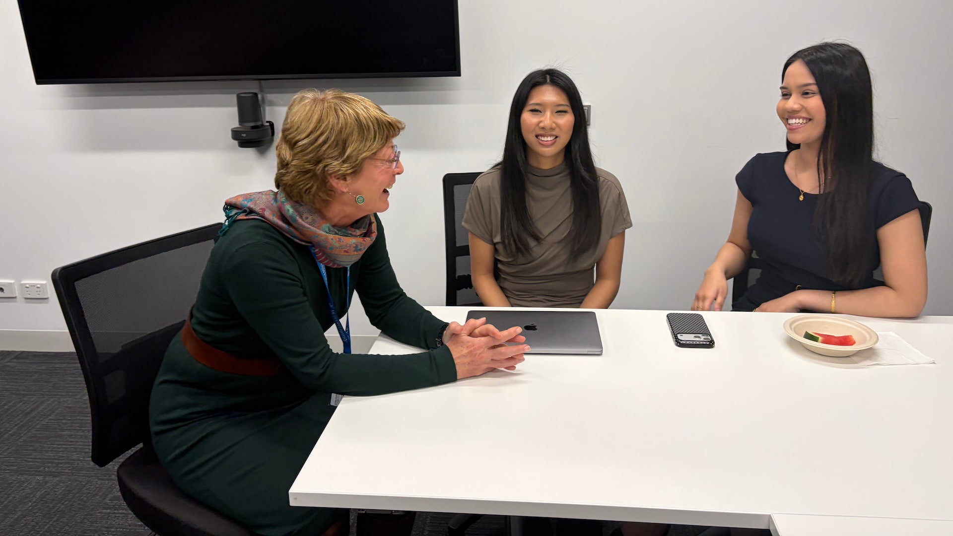Adjunct Professor Deborah Glass with Yvonne Chen and Nandira Xavier