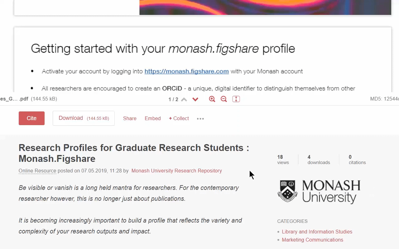 How to find the DOI on your monash.figshare record