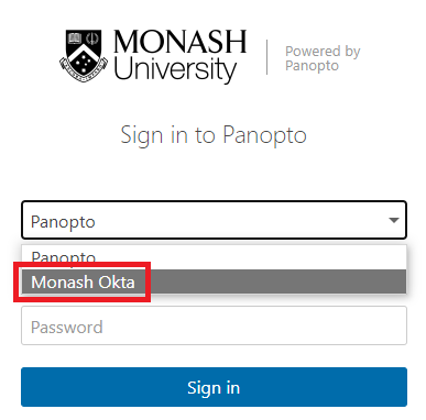 Panopto sign-in screenshot