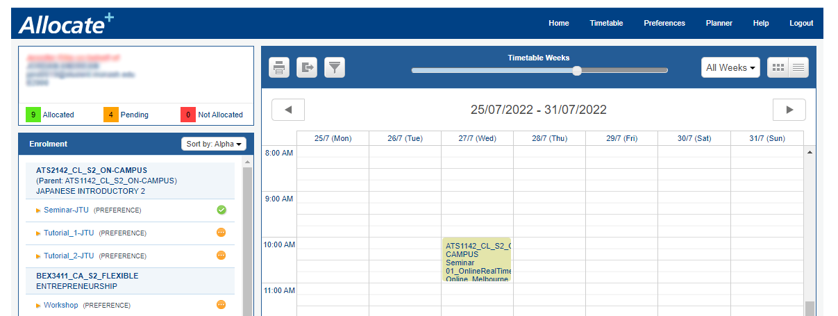 Screenshot of JTU calendar