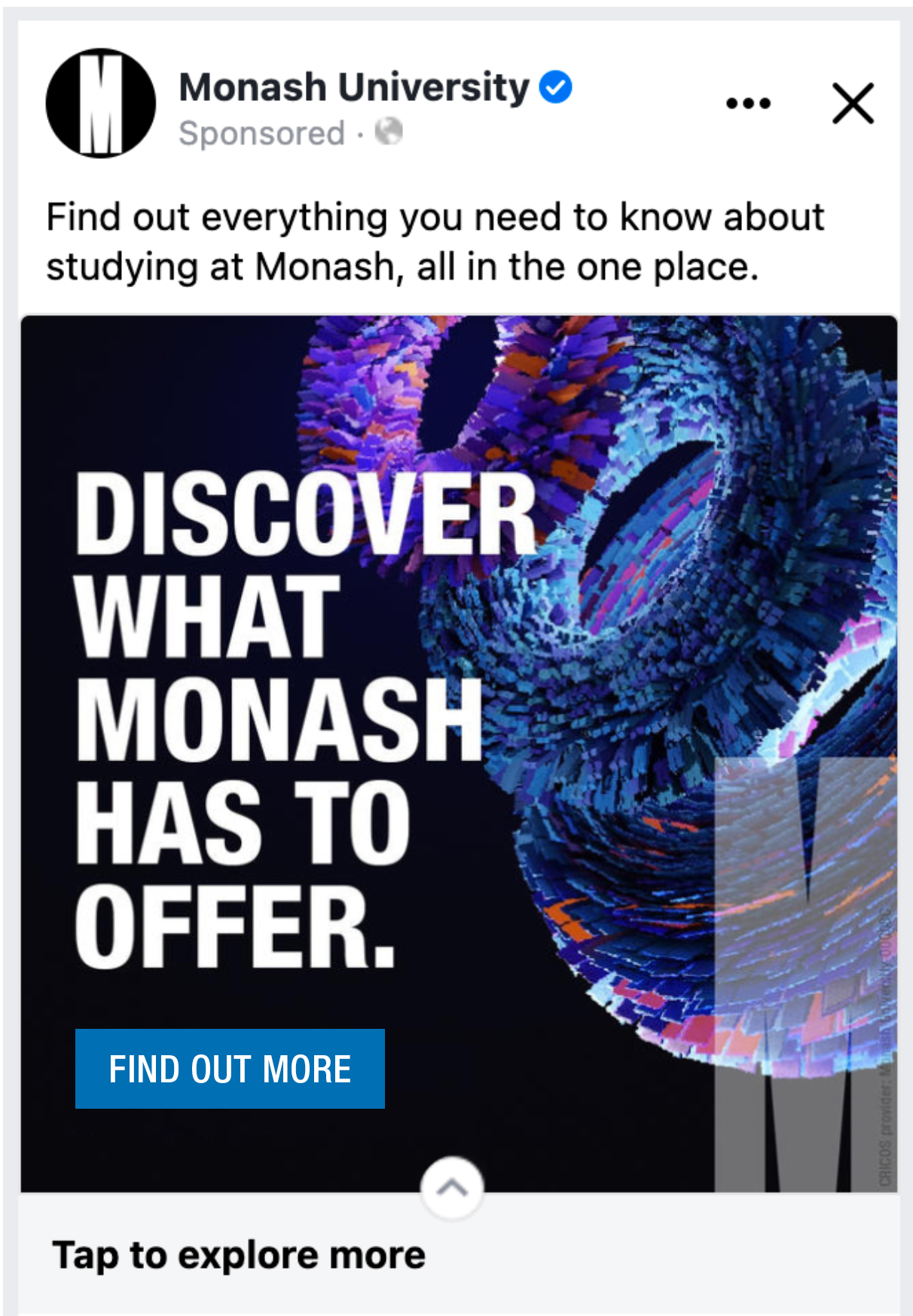 Screenshot of Facebook post for Discover Monash