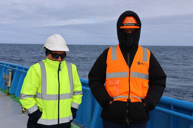 Scientists dressing up for the cold conditions on board