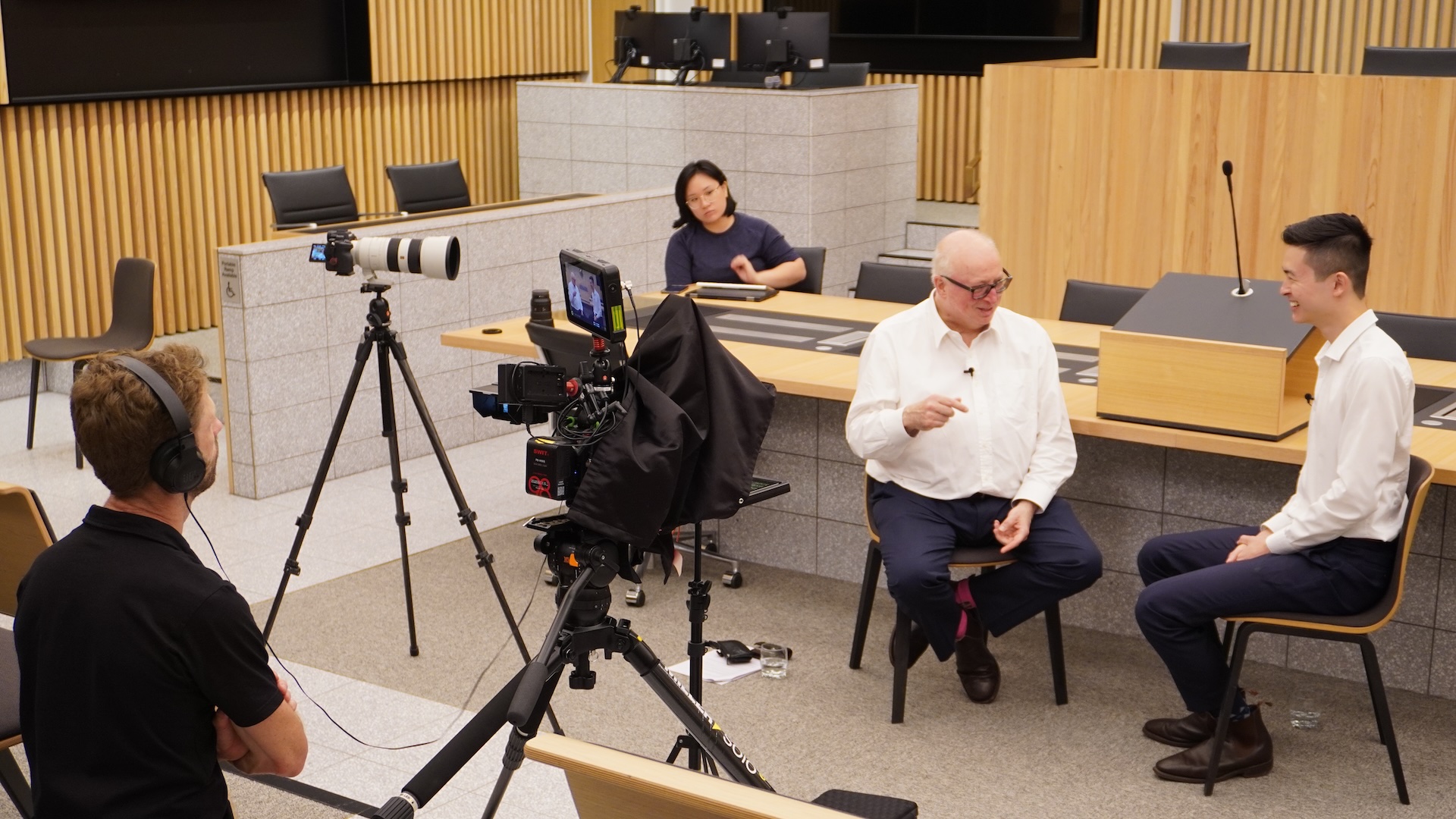 William Liu being interviewed by Professor Bryan Horrigan