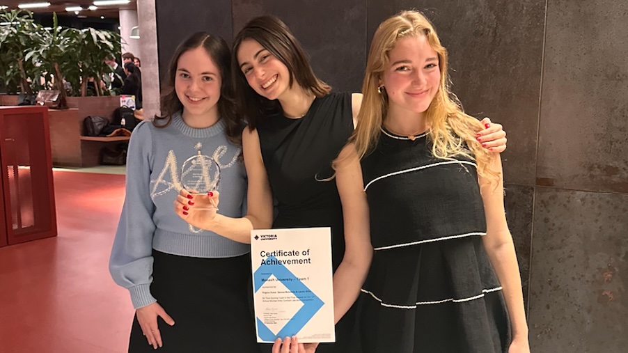 Image: L to R: Lauren Silke, Virginia Duker, Serena Malatesta. Photograph supplied by Victoria University