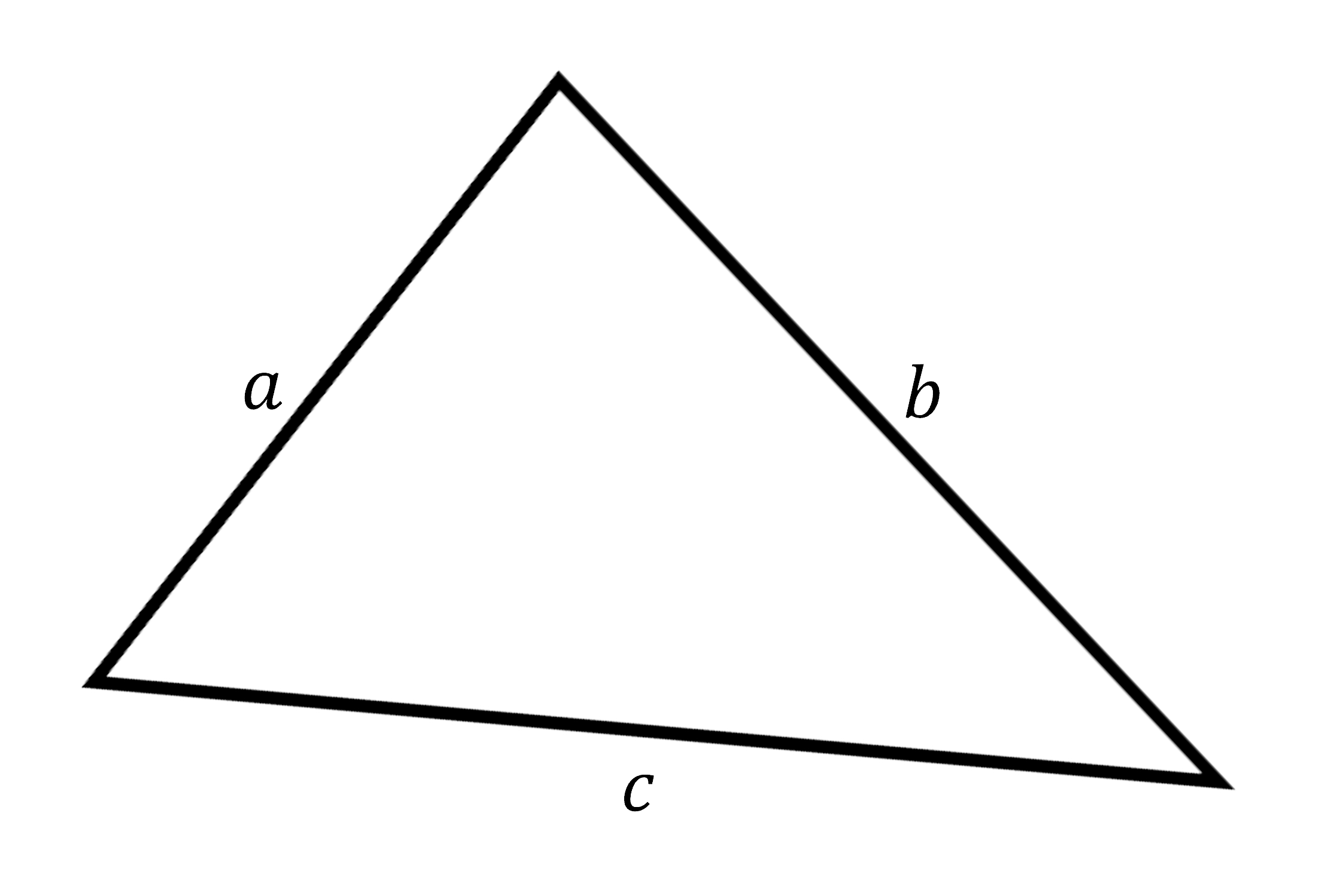 A scalene triangle with the side lengths labelled a, b, c