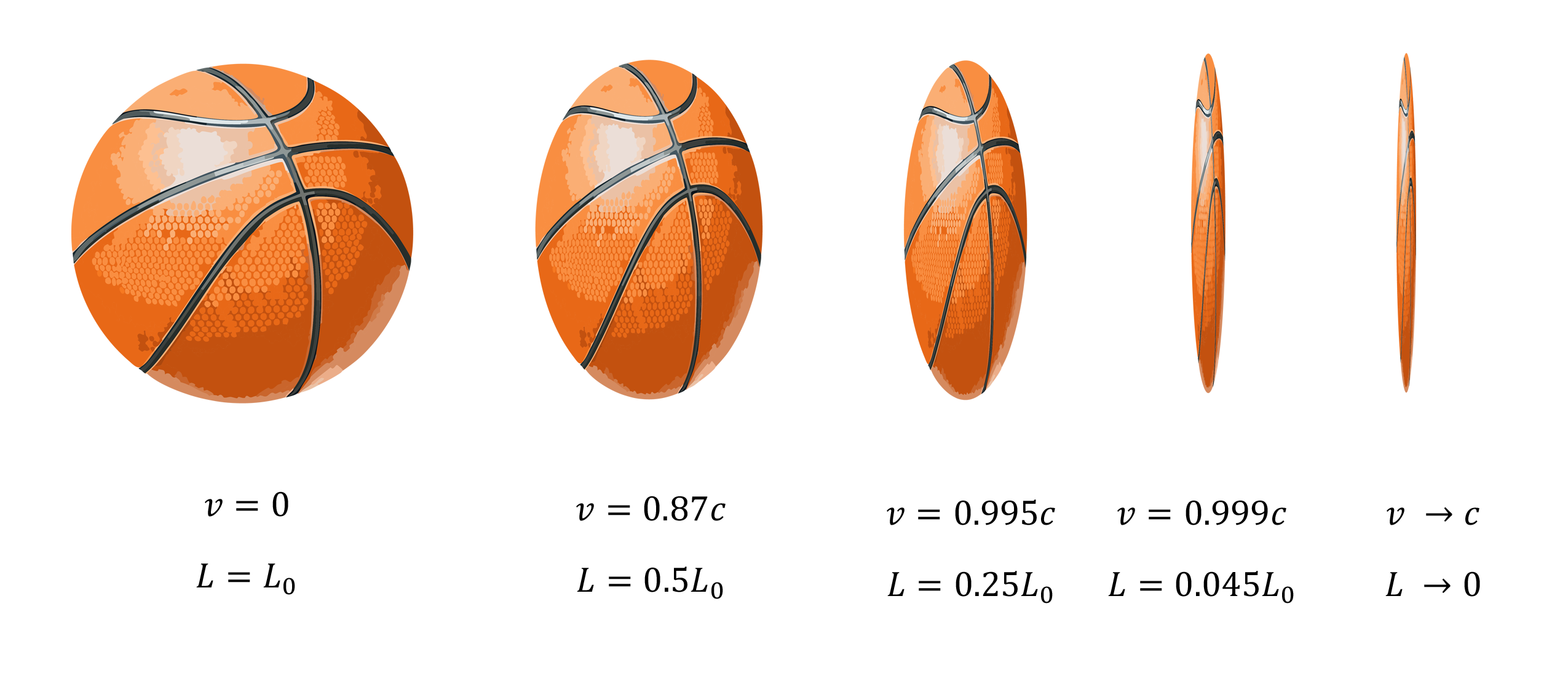 Image of an object at varying relativistic speeds.