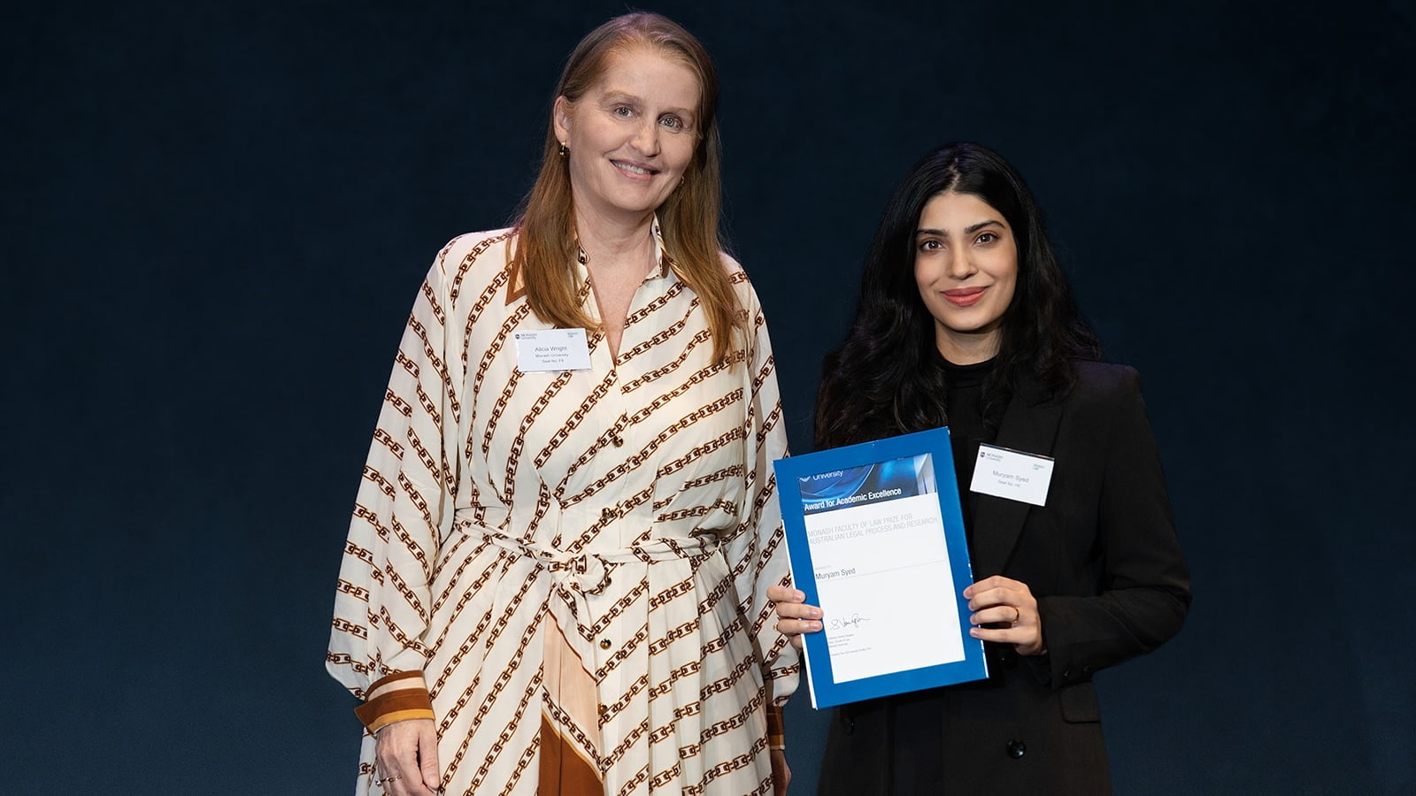 Senior Lecturer Alicia Wright and Muryam Rehman Syed.