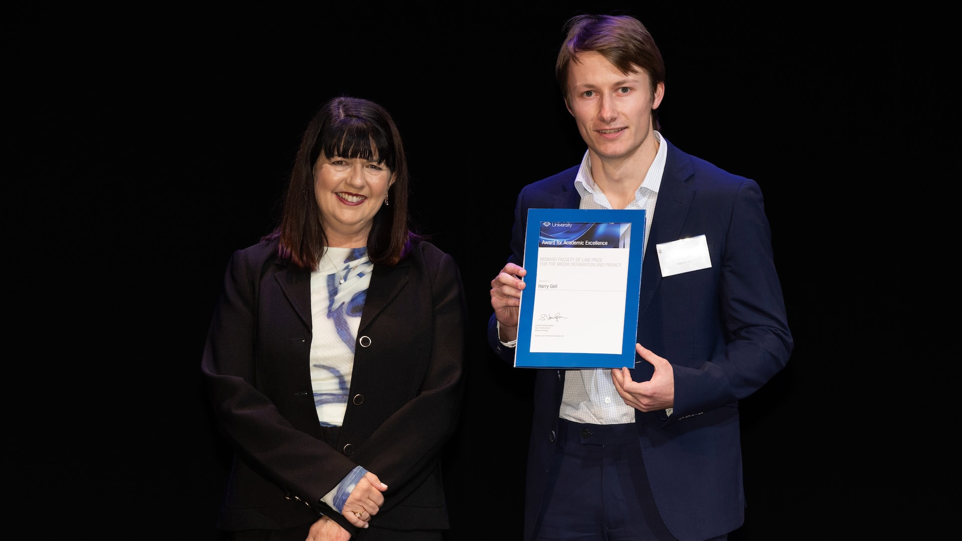 Lecturer Sally Andersen and Harry William Robert Gell.