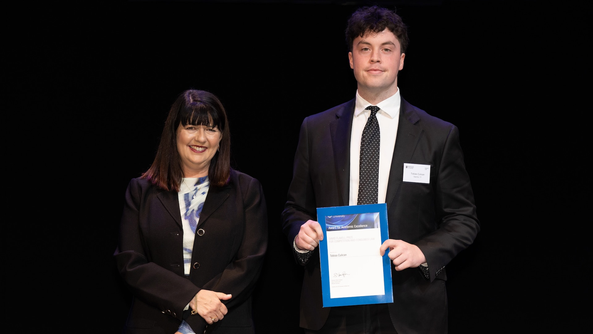Lecturer Sally Andersen and Tobias James Culican.