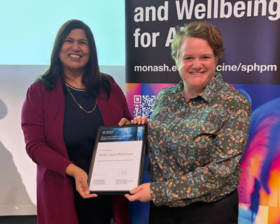 Master of Health Management coordinators Dr Zahra Aziz with Hayley Jane Williamson Master of Health Management coordinators Dr Zahra Aziz with Hayley Jane Williamson