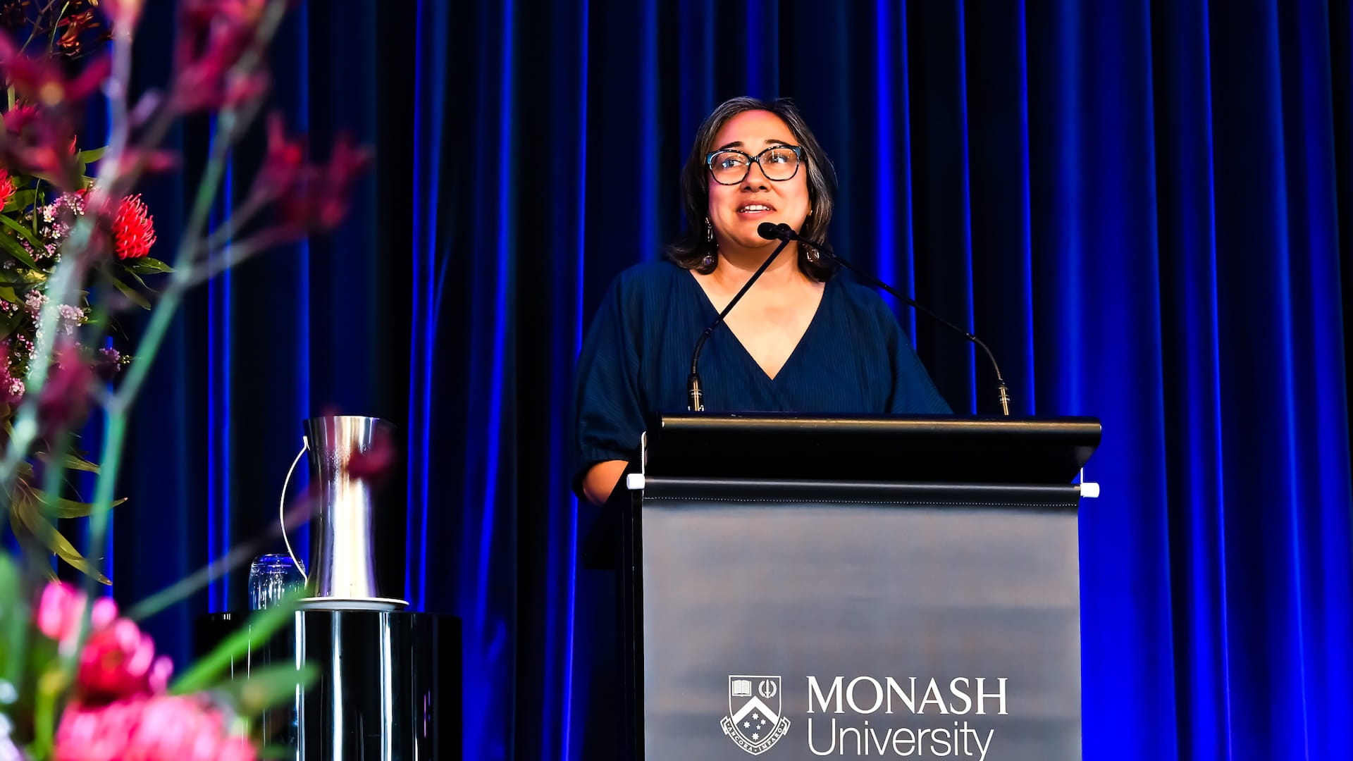 Commissioner Meena Singh delivering the keynote address at the 2025 Monash Law Gala Dinner.