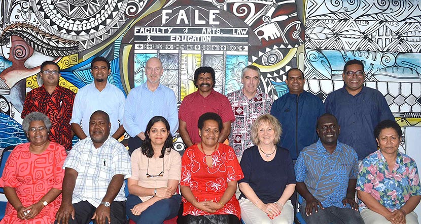 Group photo: members of the USP School of Education with Assoc Prof Graham Parr and Louise Goold from the Monash Faculty of Education at the July planning meeting in Suva