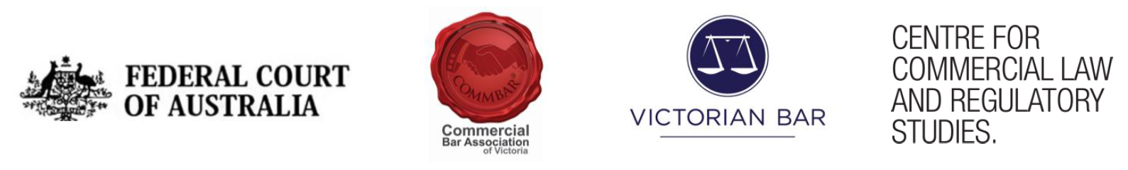 Logos for Federal Court of Australia, Commercial Bar Association of Victoria, Victorian Bar, Centre for Commercial and Regulatory Studies