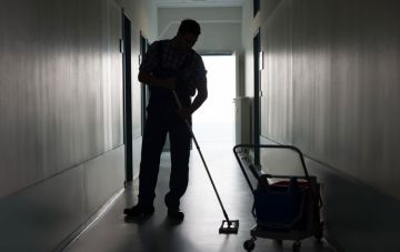 Cleaner cleaning floor