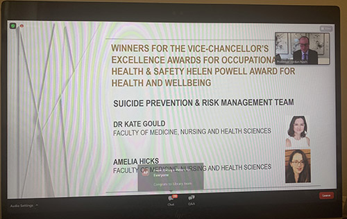 Dr Kate Gould and Amelia Hicks win the Helen Powell Award for Health and Wellbeing