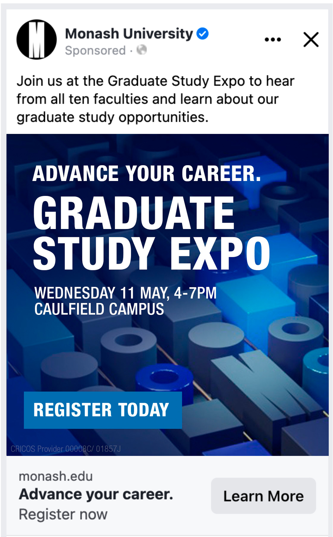 Screenshot of Facebook ad for Graduate Study Expo