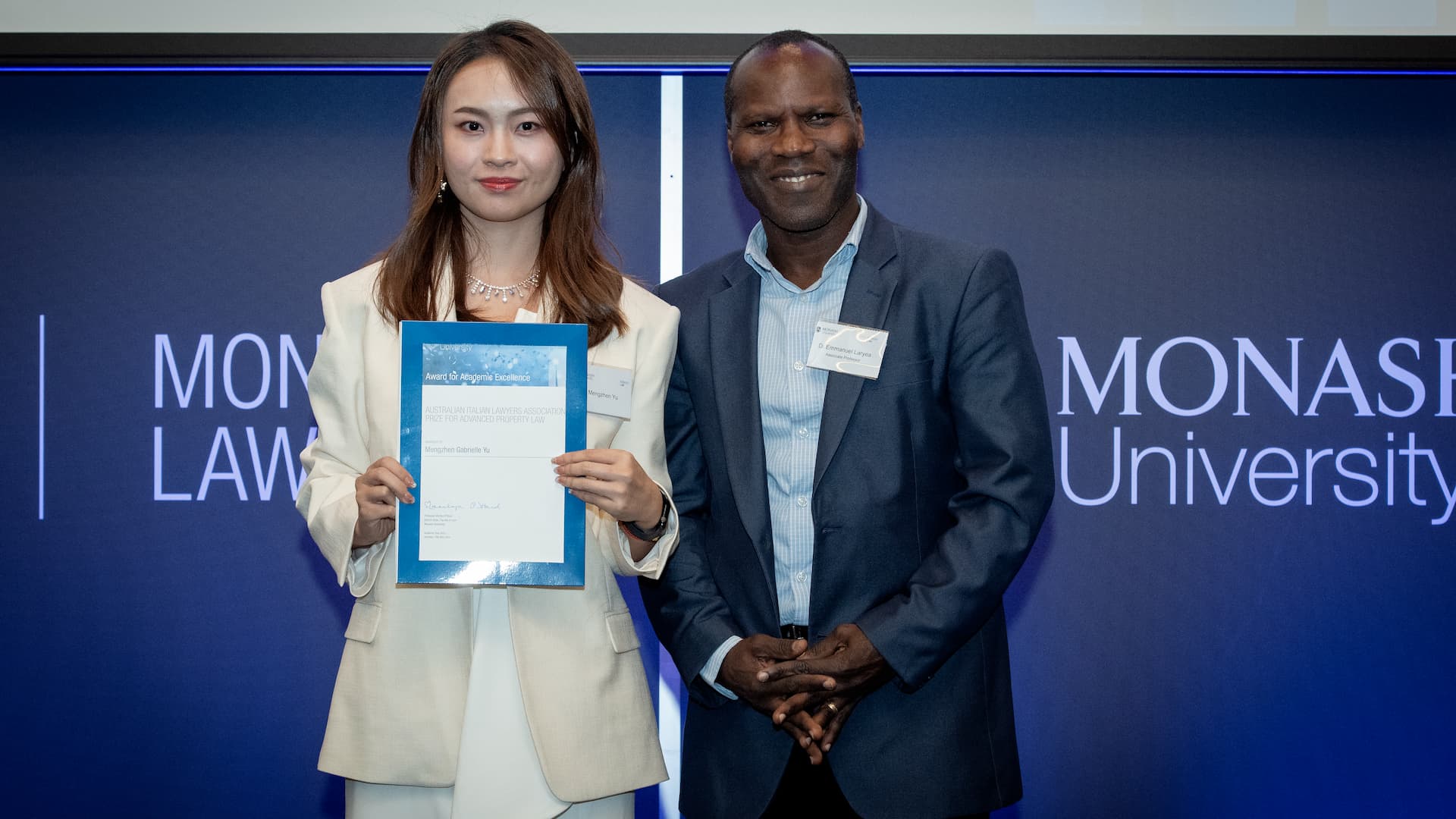 Mengzhen Yu at the Monash Law Postgraduate Prize Ceremony 2024