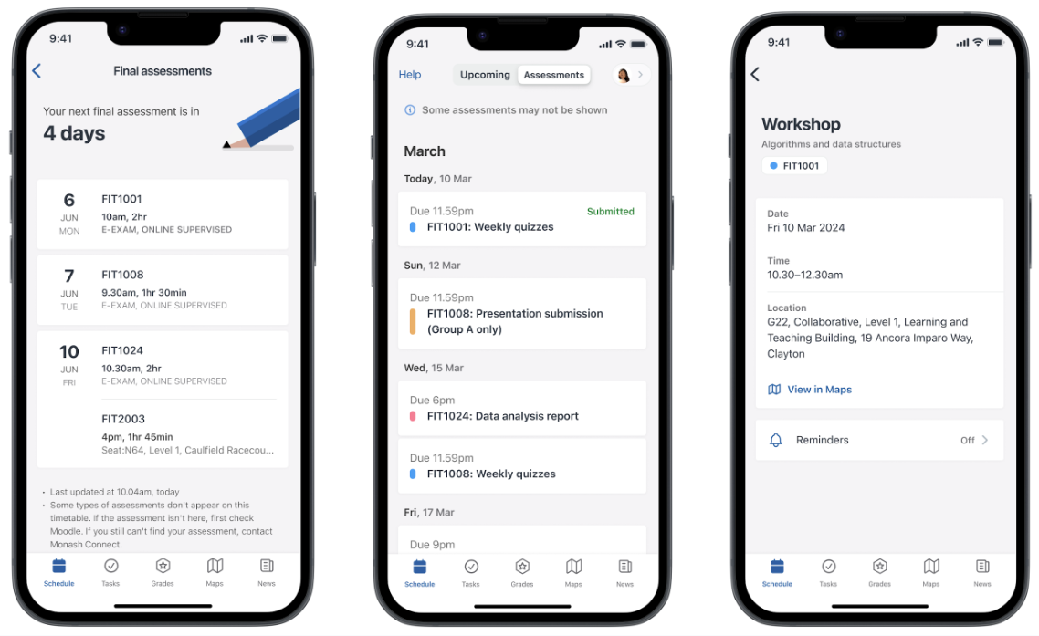 screenshots of Study mobile app interface