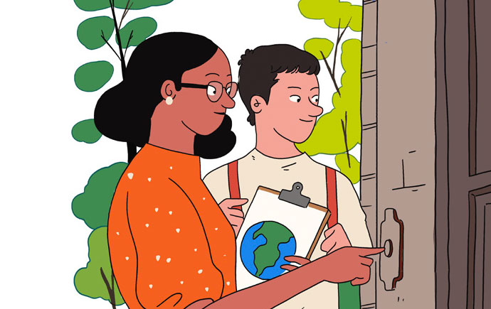 two people ringing a door bell