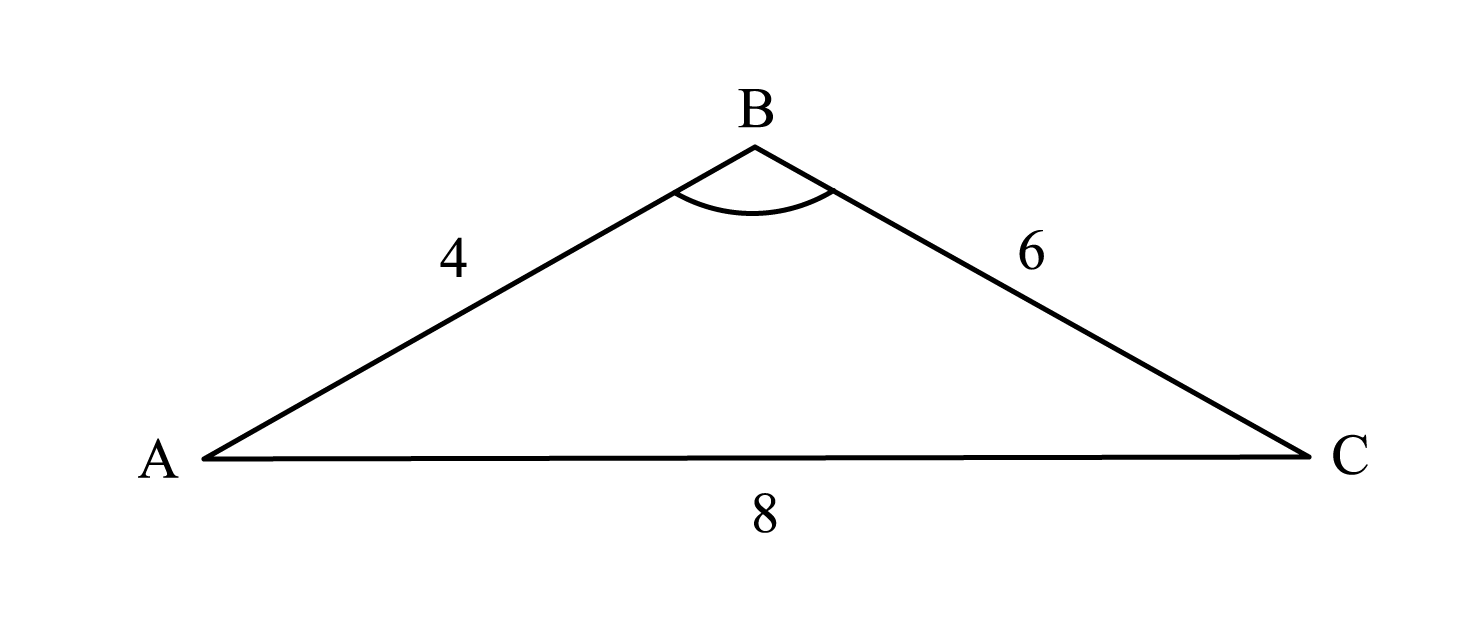 Triangle ABC. Side AB is length 4; side BC is length 6; side AC is length 8.