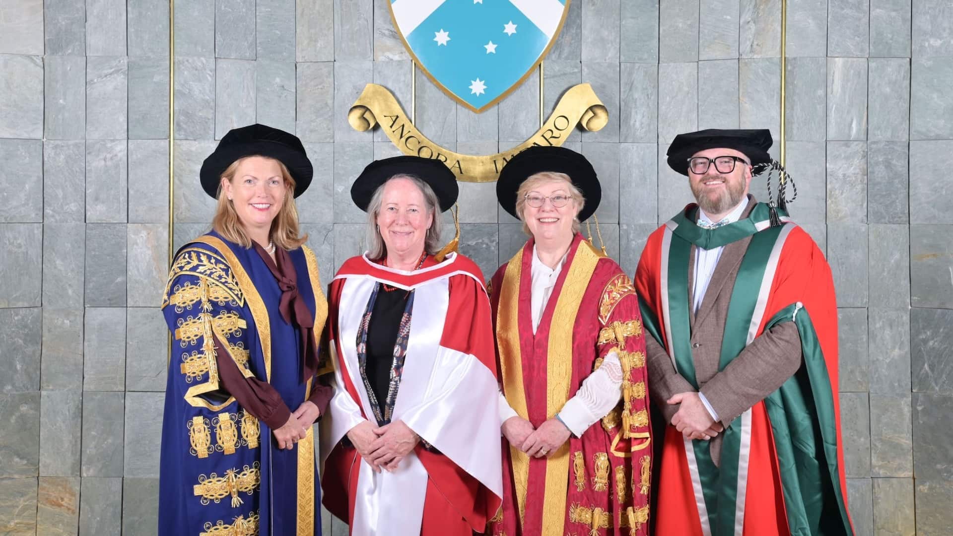 Vice Chancellor Professor Sharon Pickering, CJ Mortimer, Monash Chancellor Dr Megan Clark AC
