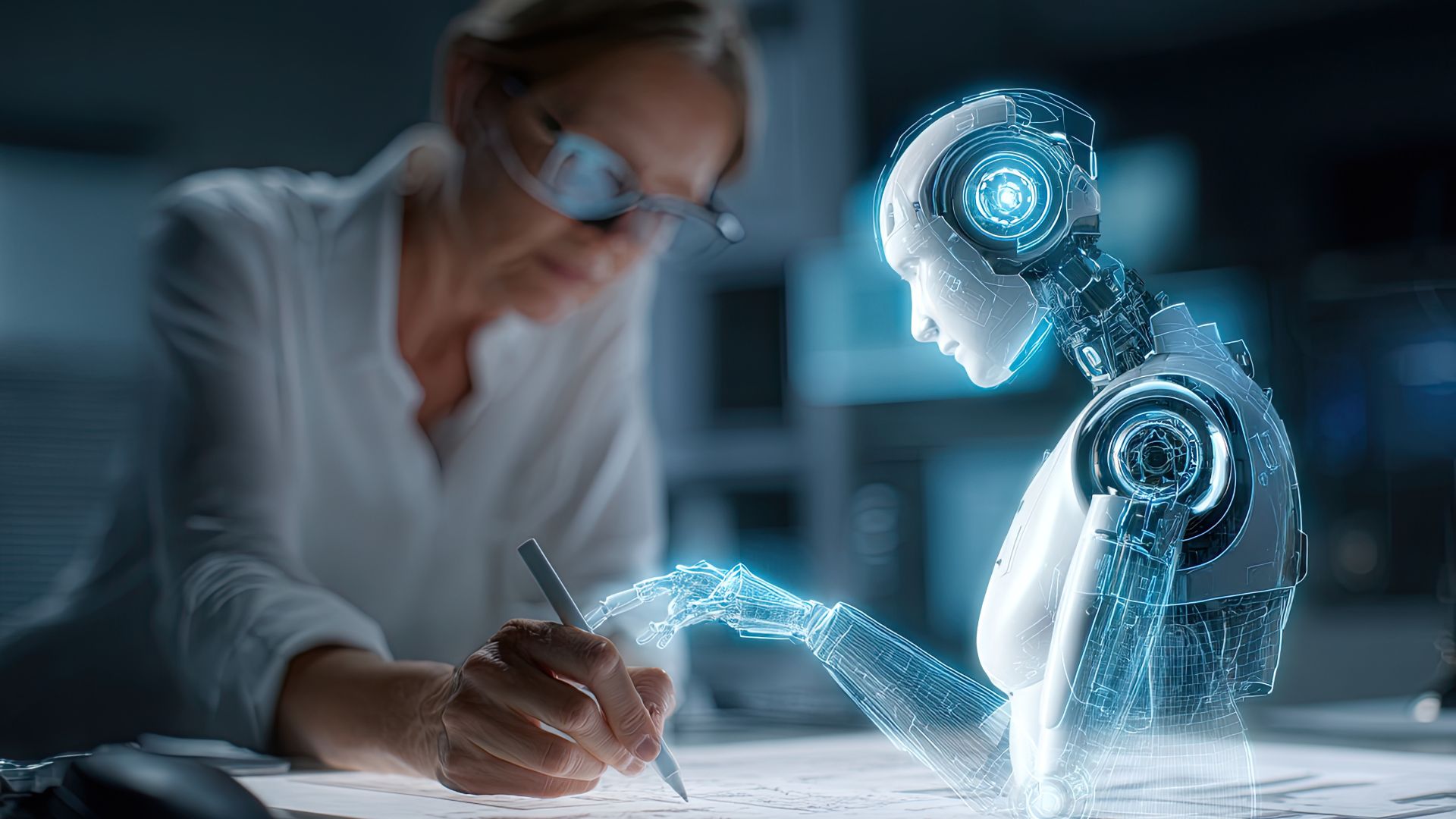 AI graphic with woman sketching