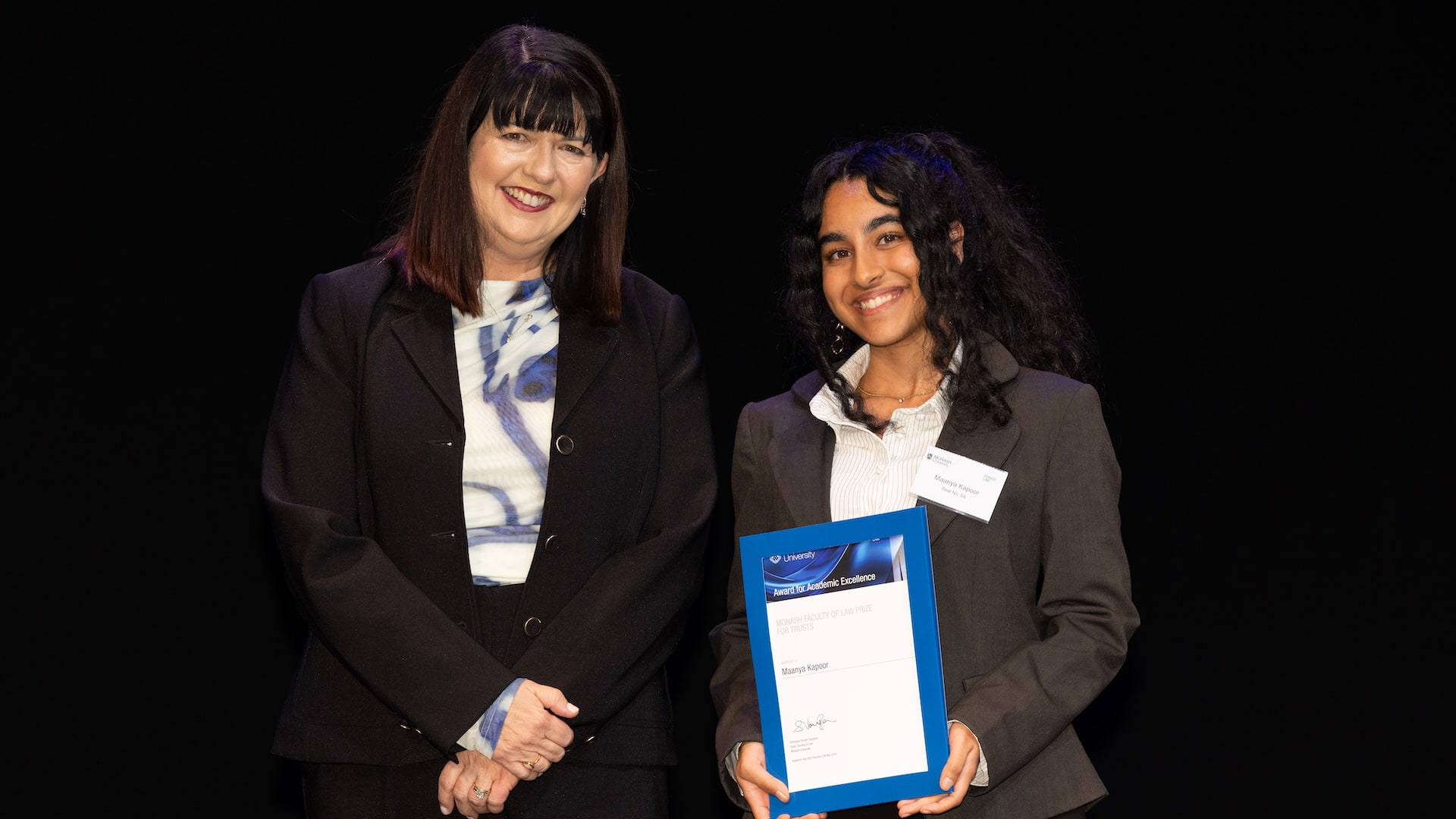 Lecturer Sally Andersen and Maanya Kapoor.