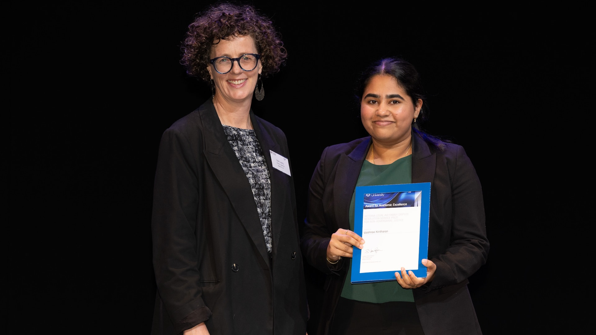 Sam Lawry from Victoria Legal Aid Family Dispute Resolution Service and Vaishnavi Kiritharan.