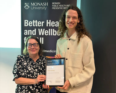 Bachelor of Public Health course director Kelly Allen with Noah Dorling Bachelor of Public Health course director Kelly Allen with Noah Dorling