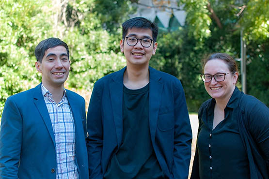 From left: Dr Bradley Spicer, PhD candidate Raymond Wirawan and Associate Professor Michelle Dunstone from Monash University's Biomedicine Discovery Institute. 