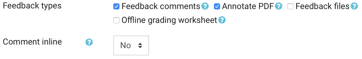 Moodle assignment feedback types settings