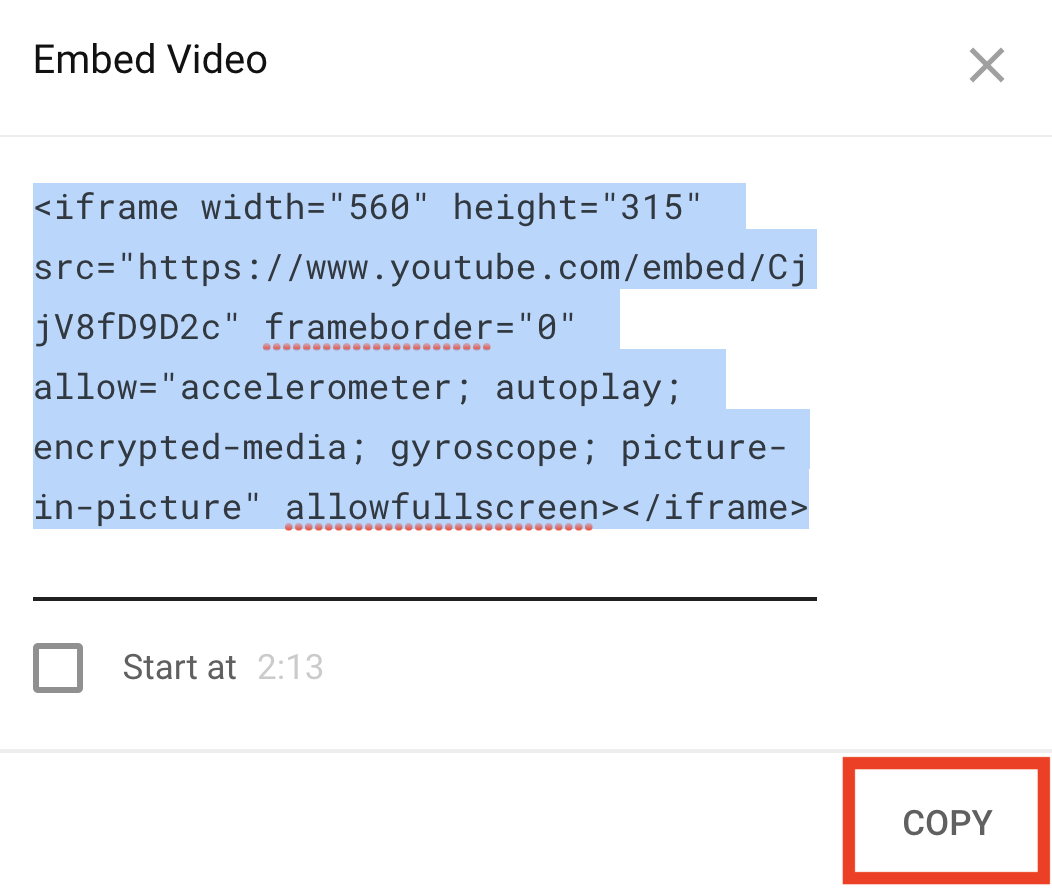YouTube embed copy