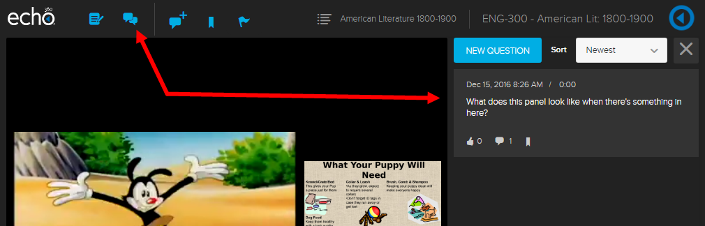 screenshot of discussions panel