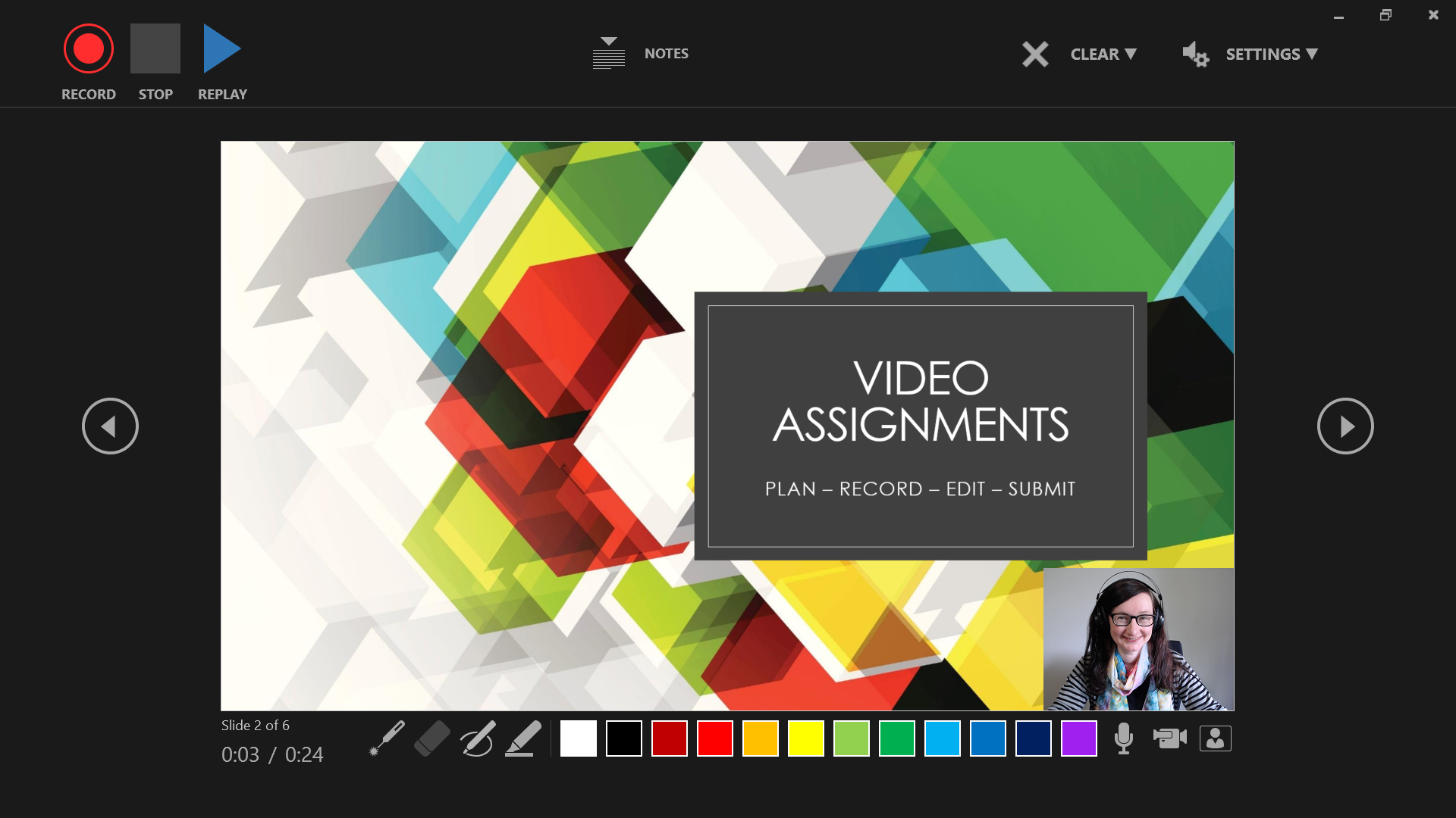 PowerPoint recording window interface