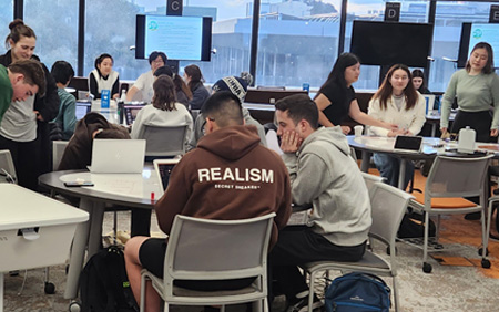 Accounting for Sustainability students work in groups to organise Textile Waste Day.