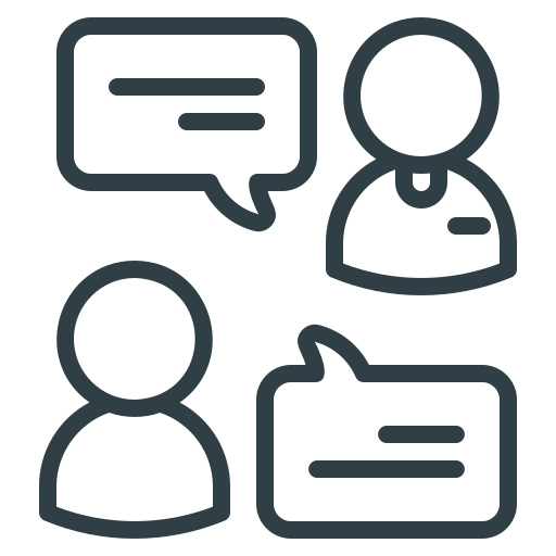 clipart of two people with speech bubbles between them