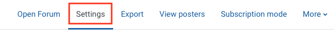 Image of open forum settings menu with Settings highlighted in a red box